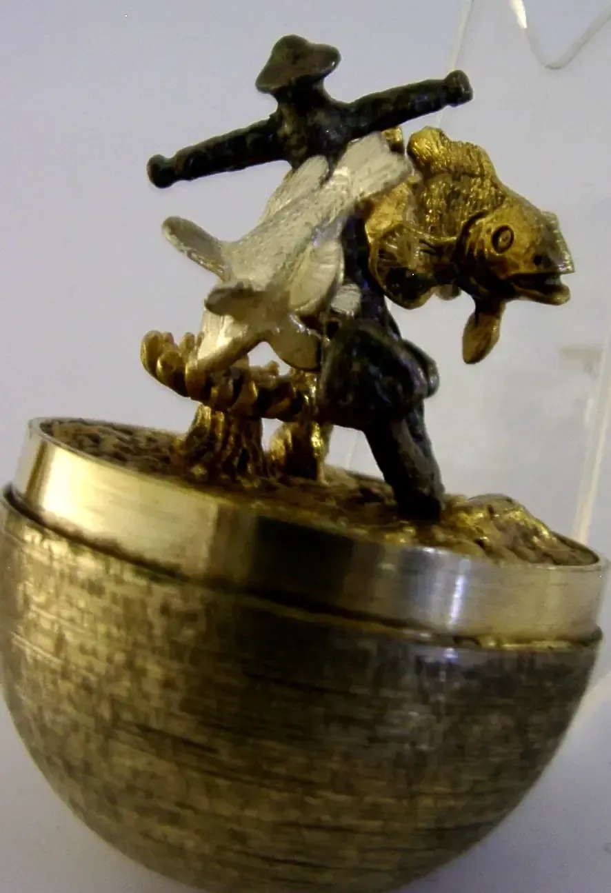 Stuart Devlin Massief Sterling Zilver Verguld Surprise Egg 1977 Nautisch Visserij 148g photo vintage