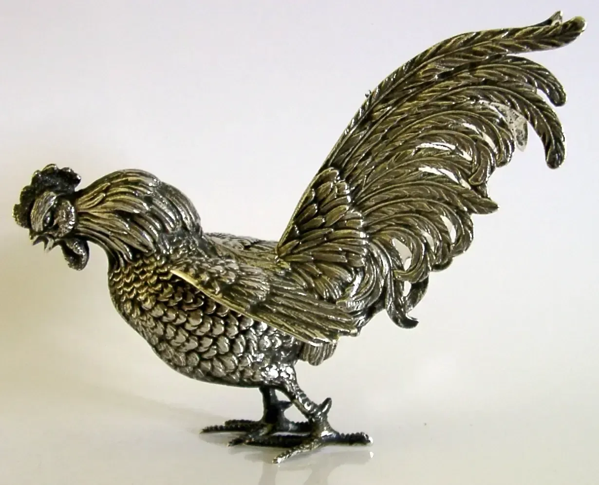 Figurine de coq en argent massif 833, 178 g, vers 1960 photo for sale
