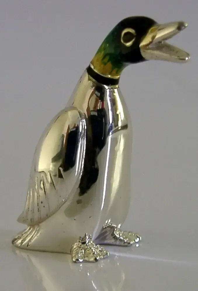 Decent Sized Sterling Silver Enamel Duck Bird Animal Figure 2007 Saturno photo for sale