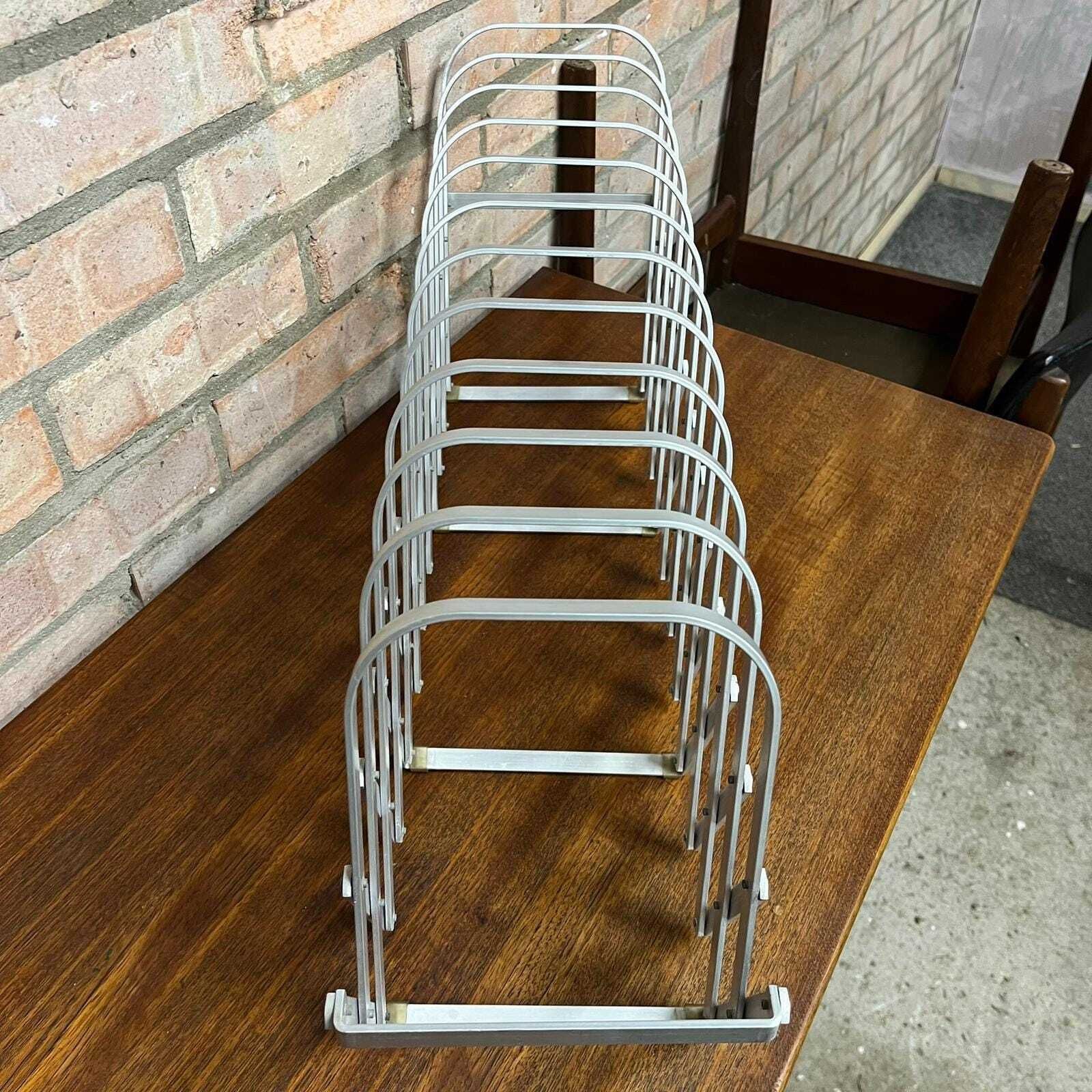 Rare Mid Century Aluminium Concertina Extendable Magazine Rack Book Holder 1960s photo 144.0
