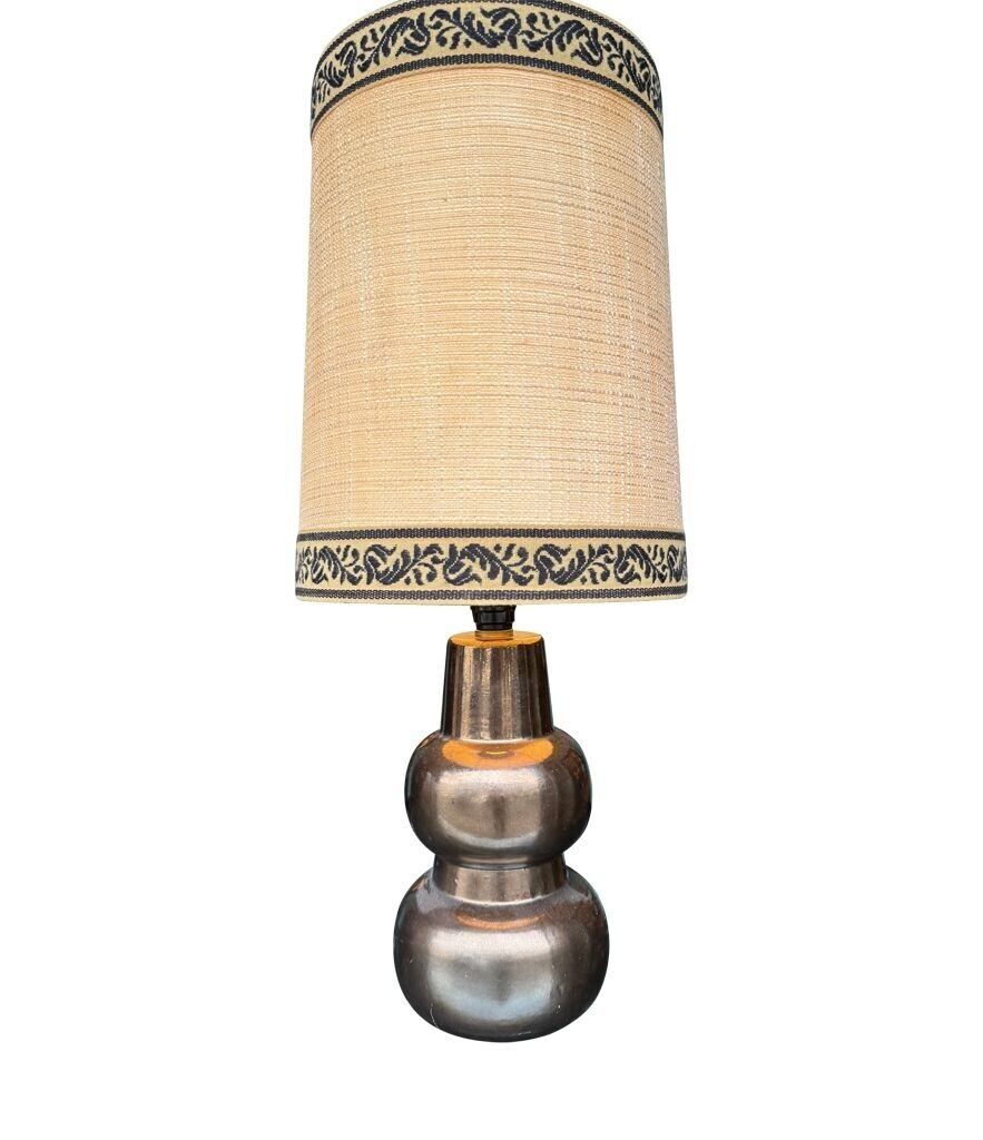 A 1960s French Ceramic Lamp With Orignal Hessian Shade photo vintage