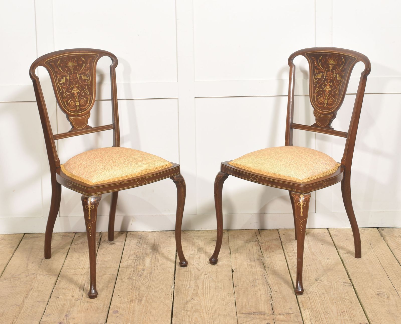 Furniture Pair Of Inlaid Mahogany Side Chairs photo