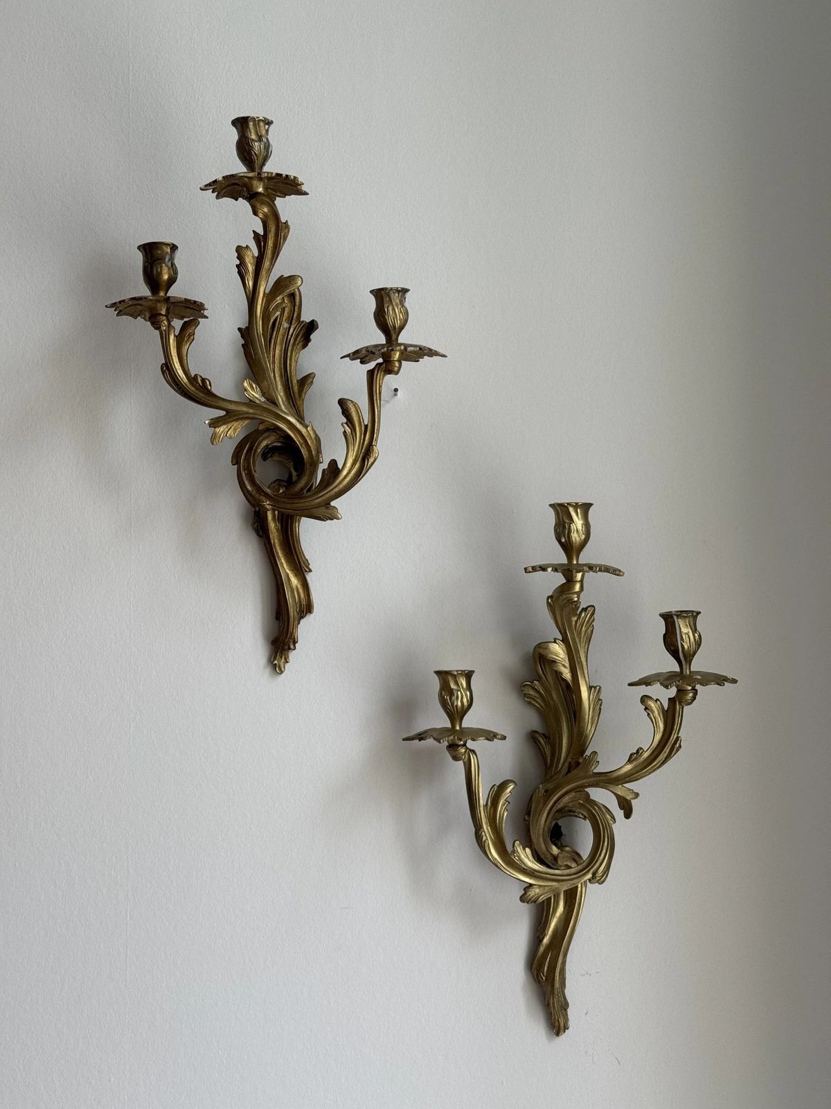 A Rare Set Of Six Early 20th Century Gilt Brass Wall Lights photo furniture