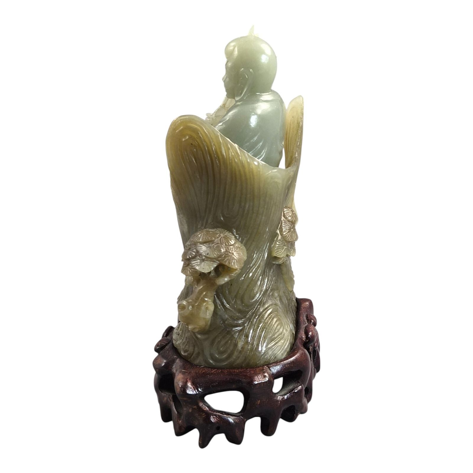 Large Chinese Carved Jadeite Lotus Figure On Fitted Wooden Stand photo for sale