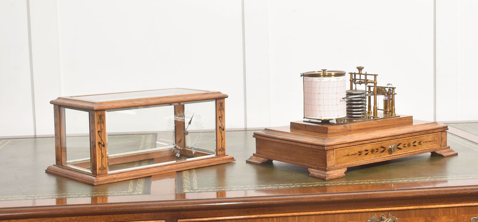Rare Hezzanith Oak Cased Barograph With Art Nouveau Inlay photo vinterior