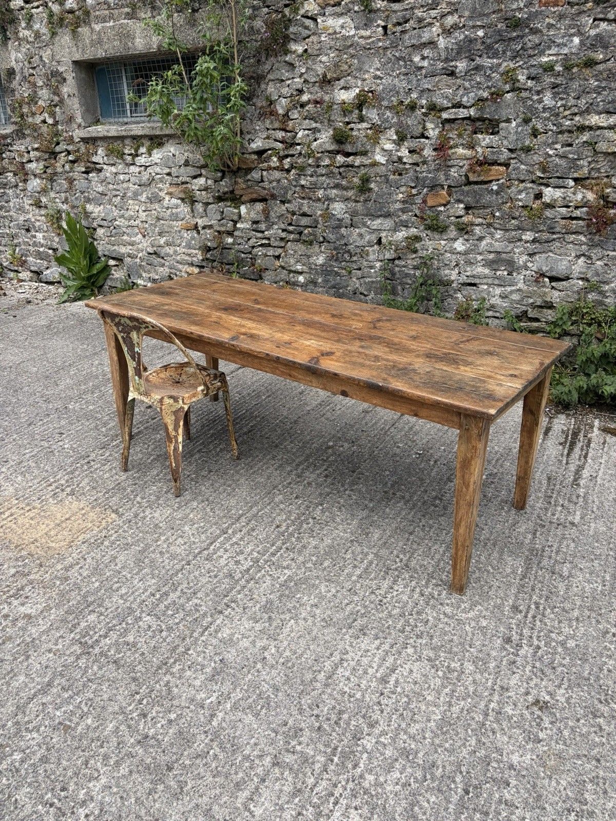 Antique French Pine Farmhouse Rustic Dining Table — 198cm — Circa 1900