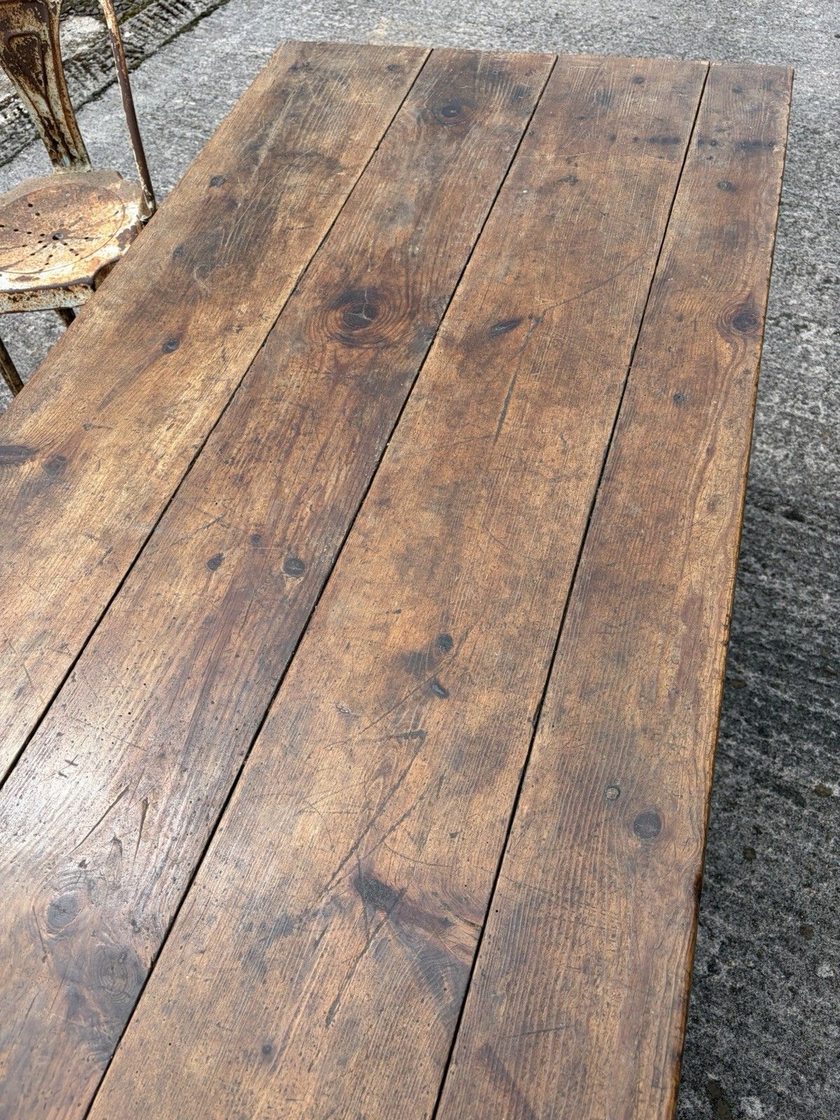 950.0 Antique French Pine Farmhouse Rustic Dining Table — 198cm — Circa 1900 photo