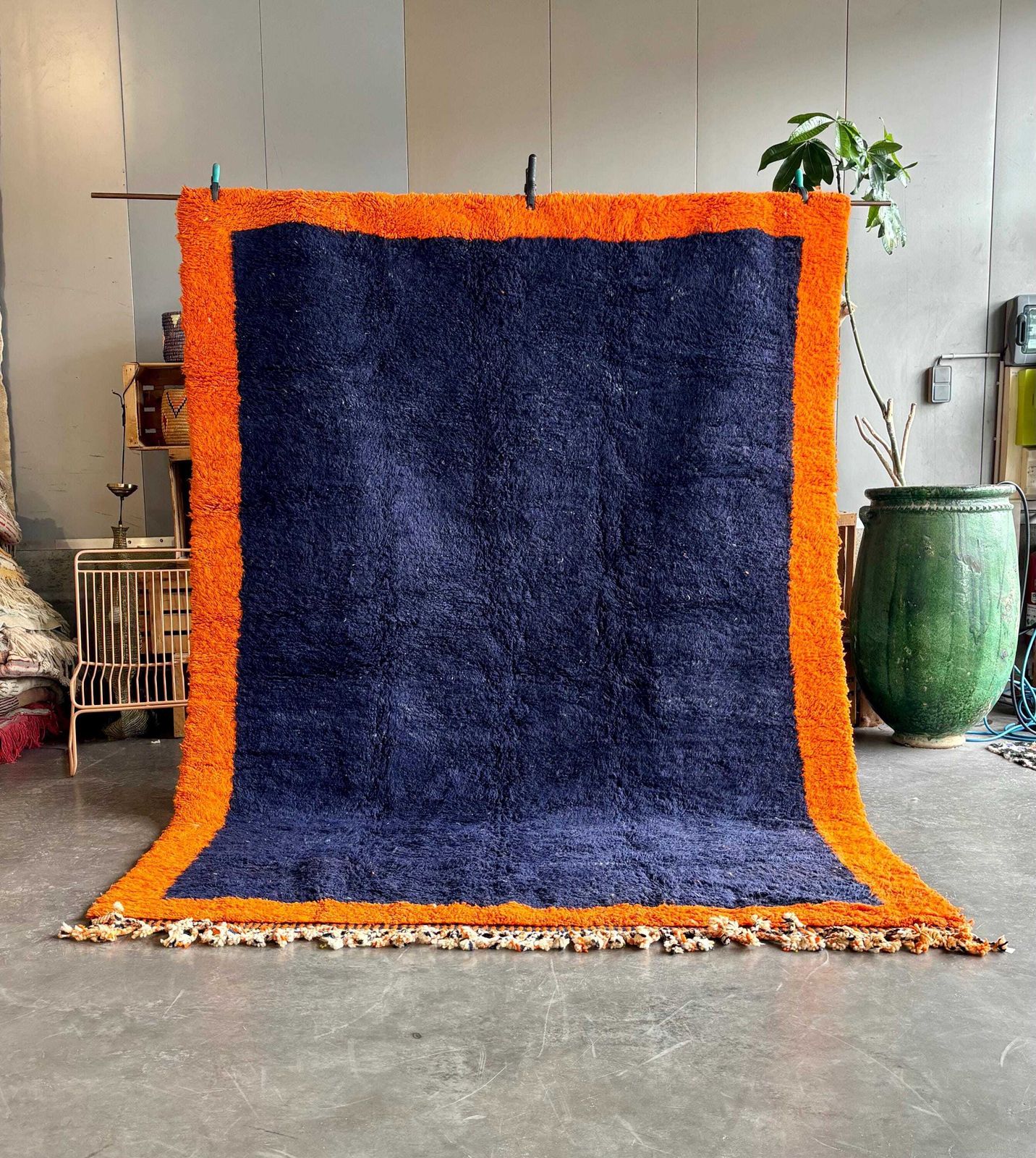 Blue Orange Moroccan M'rirt Rug 200x300 Cm Handmade Wool Berber Rug Luxury Minimalist Area Rug Thick Plush Carpet Custom Rug