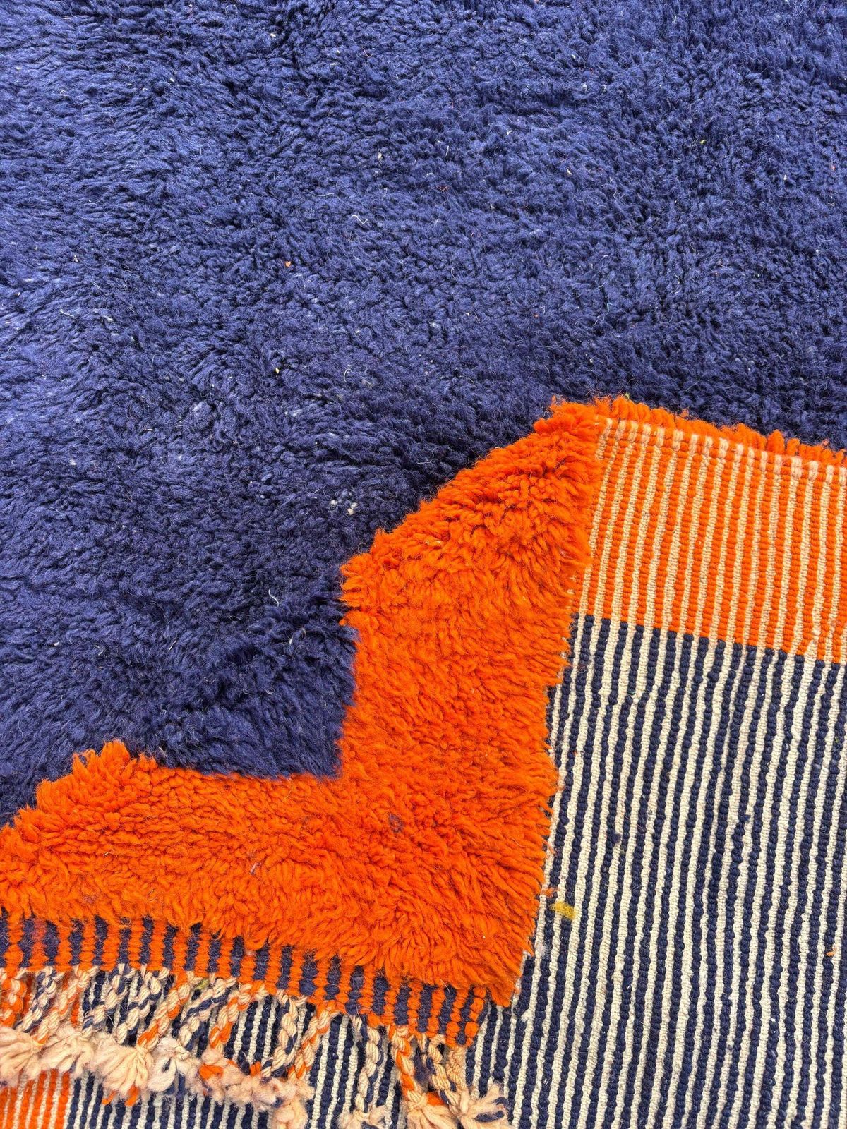 Tapis marocain M'rirt bleu orange 200 x 300 cm, tapis berbère en laine fait main, tapis de sol épais et moelleux, sur mesure photo Textiles