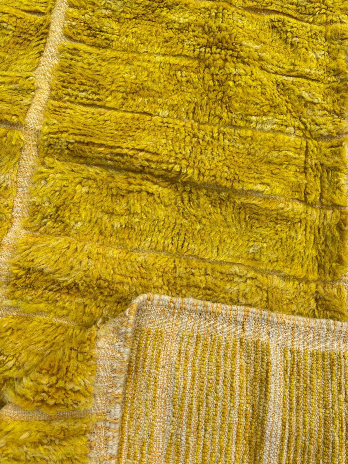 Mustard Yellow Moroccan M'rirt Rug 190x300 Cm Handmade Wool Berber Rug Luxury Minimalist Area Rug Thick Plush Carpet Custom Moroccan Rug photo for sale