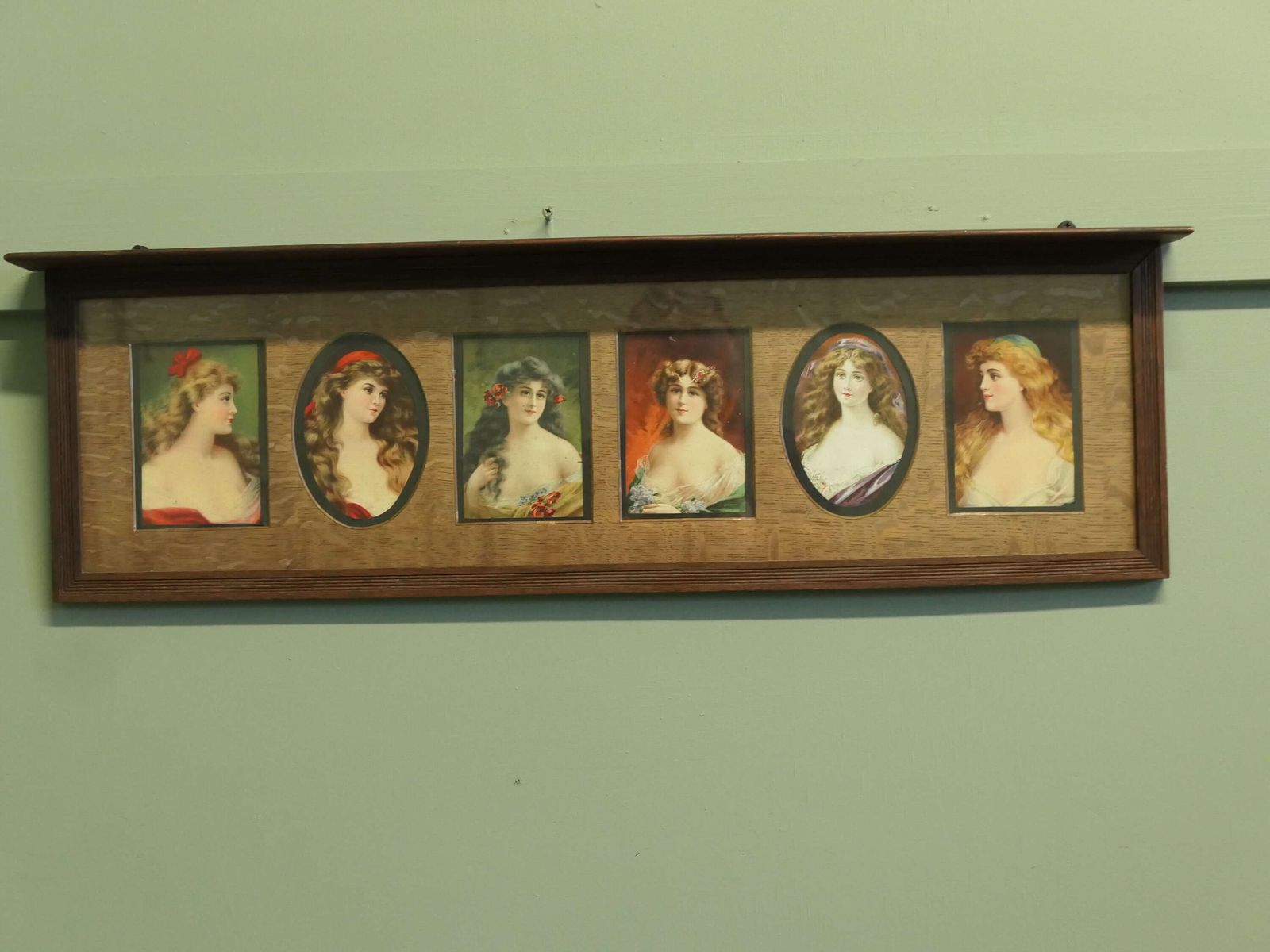 6 Pre Raphaelite Portraits Mounted In An Oak Shelf 6 Charming 19th Century Ladies photo furniture