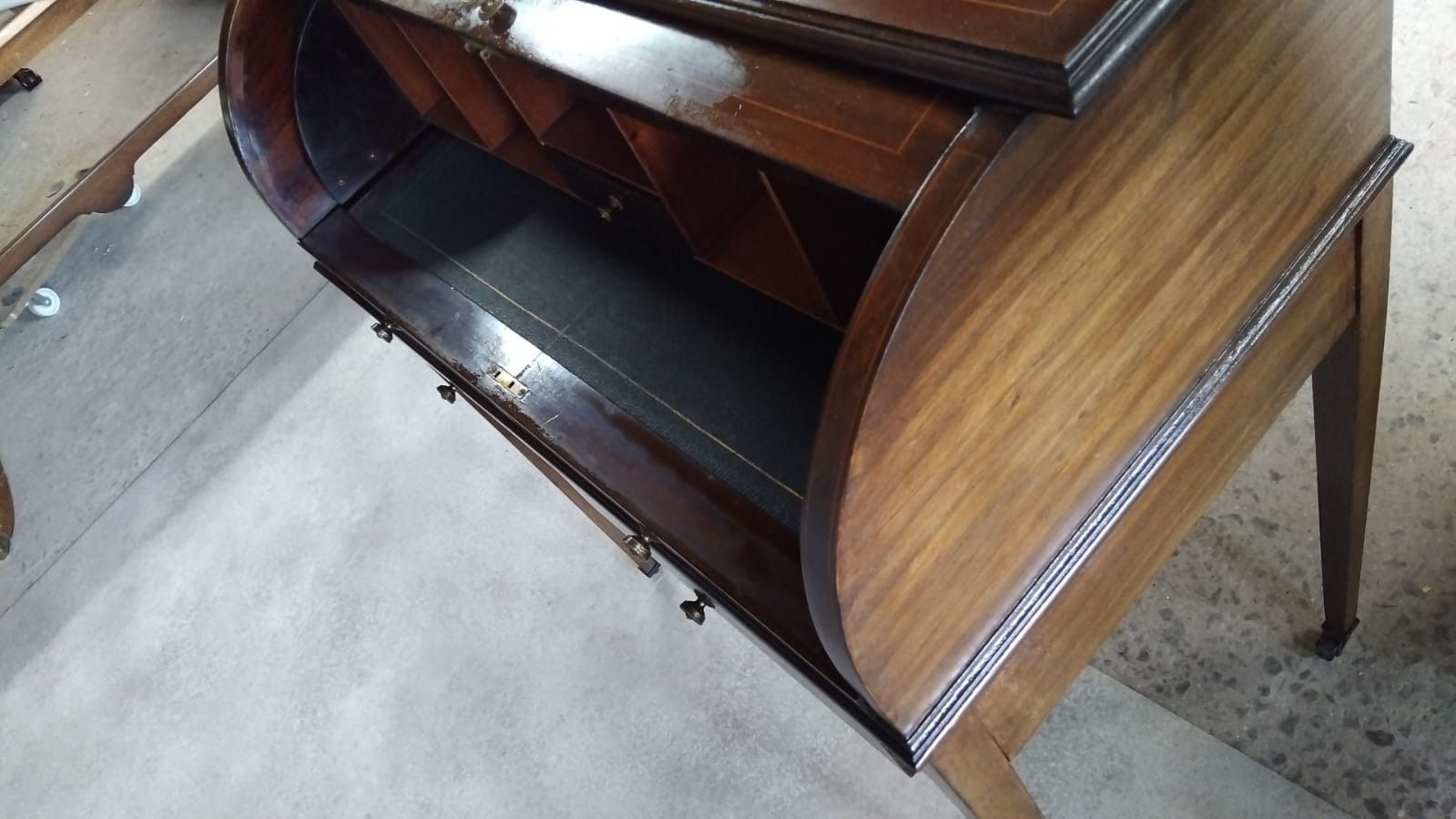 Furniture ​Antique Edwardian Mahogany Cylinder Bureau Desk Sheraton Style Circa 1900 photo