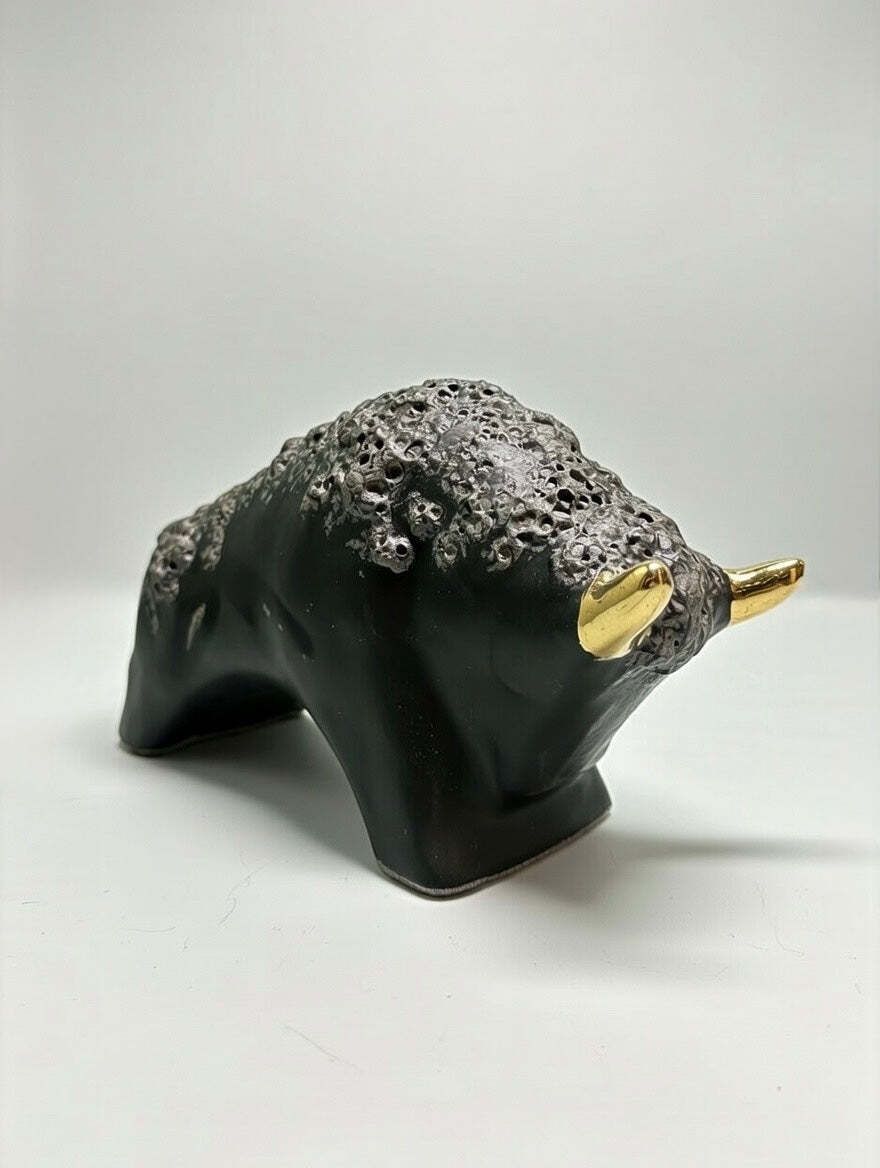 Otto Keramik Gold Edition Ceramic Bull West German Pottery Fat Lava photo vinterior