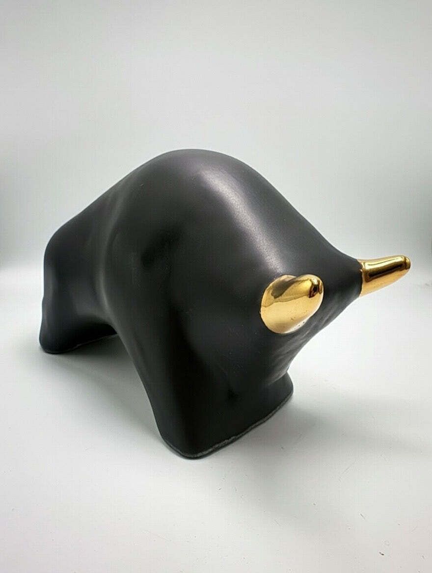 Otto Keramik Gold Edition Ceramic Bull West German Pottery Fat Lava photo vinterior