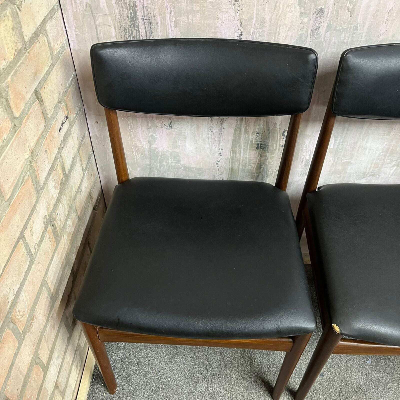 4x Danish Mid Century 1960s Dining Chairs Teak Upholstered Faux Leather photo furniture