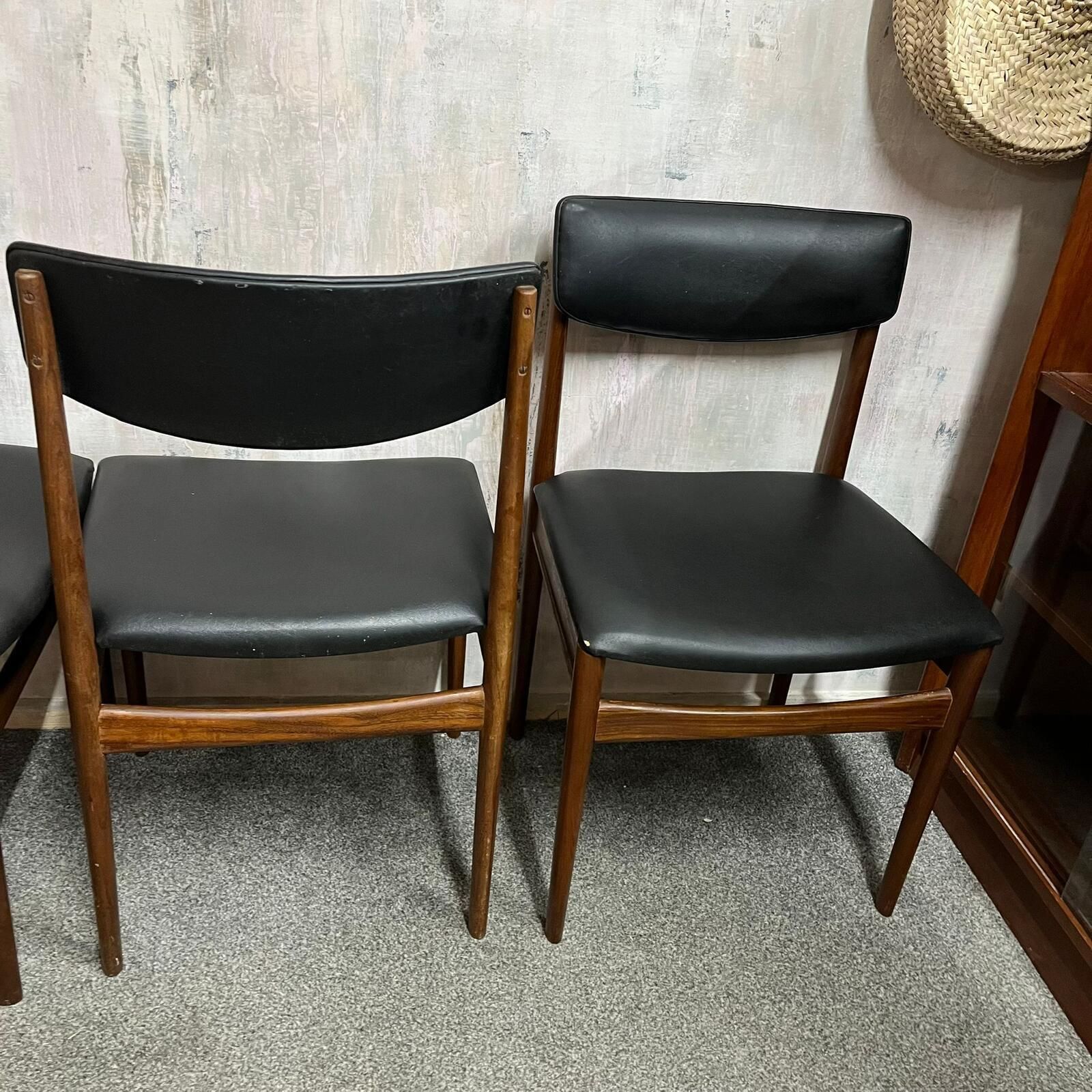 4x Danish Mid Century 1960s Dining Chairs Teak Upholstered Faux Leather photo vintage