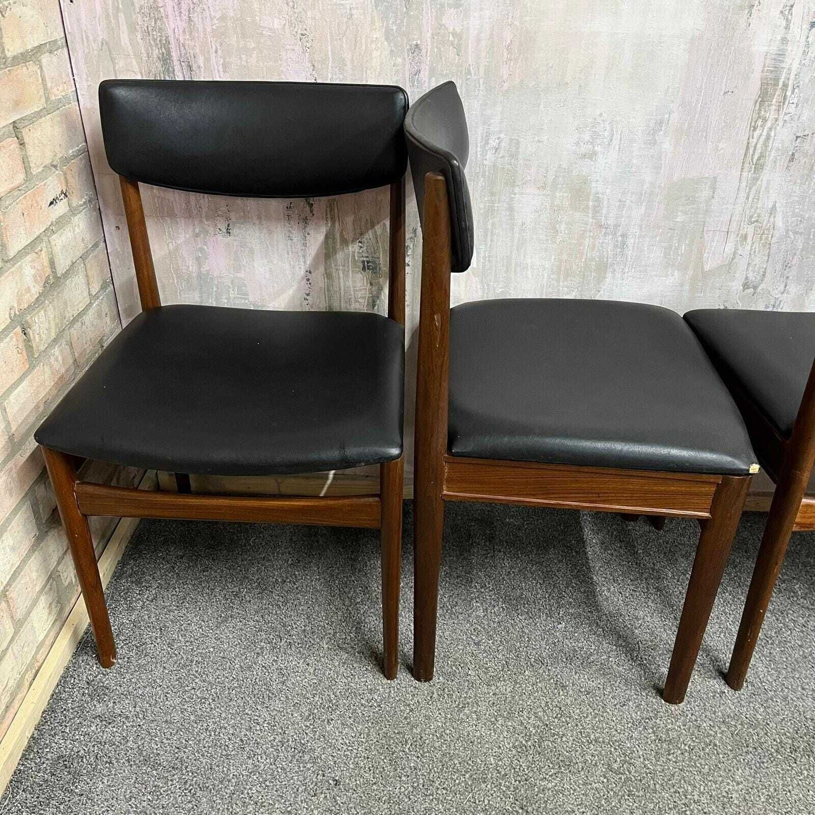 photo furniture 4x Danish Mid Century 1960s Dining Chairs Teak Upholstered Faux Leather