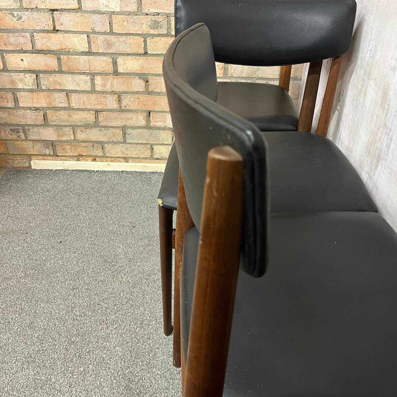 Furniture 4x Danish Mid Century 1960s Dining Chairs Teak Upholstered Faux Leather photo