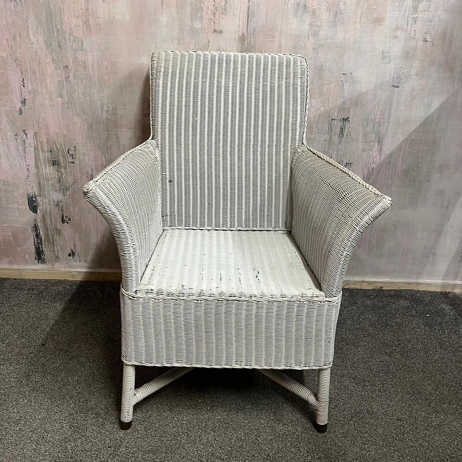 Vintage Lloyd Loom Style High Backed Armchair Brass Feet Retro Mid Century photo furniture