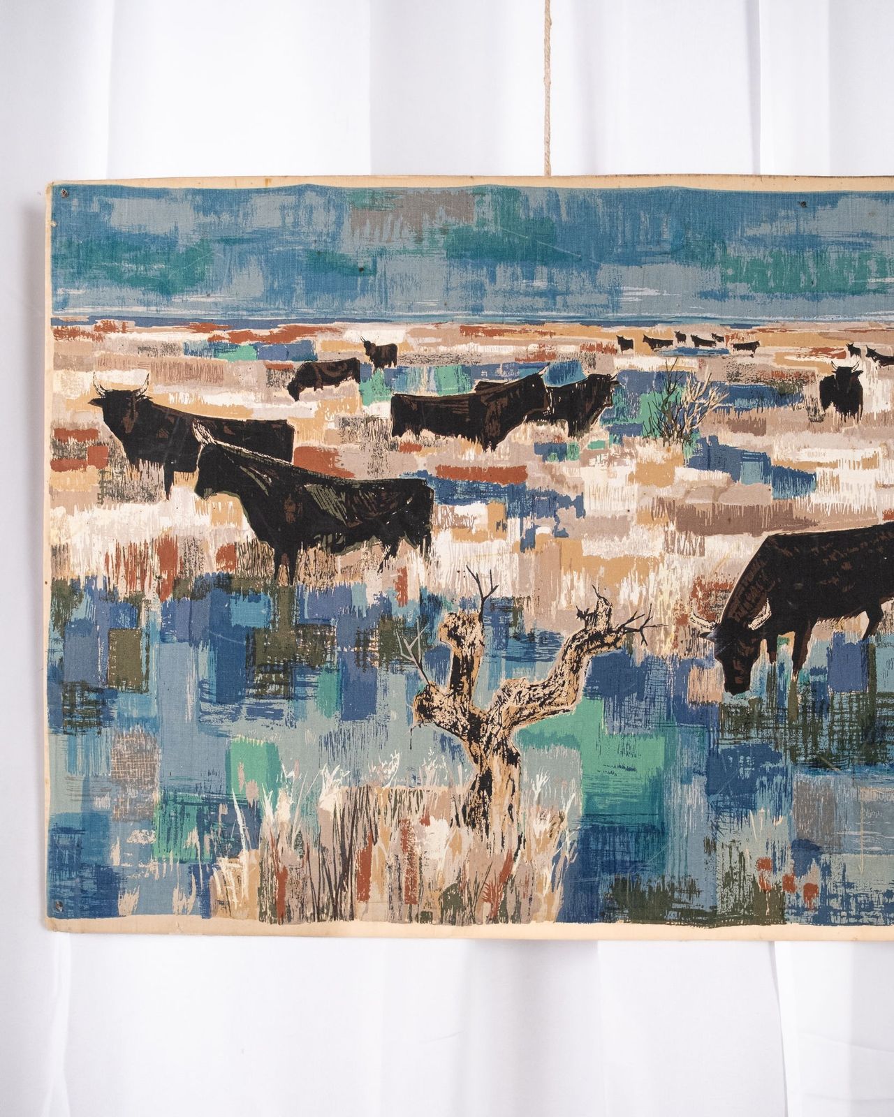 Printed Fabric "Bulls In The Camargue " / Robert Debiève photo for sale