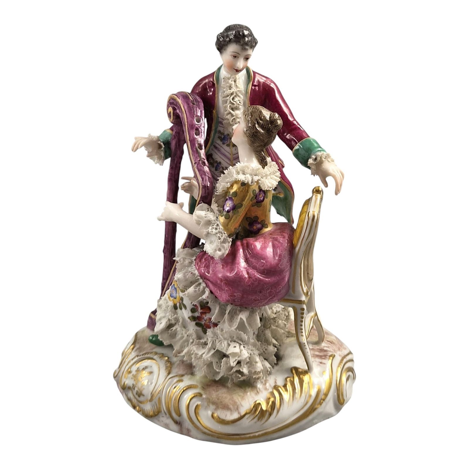 French Paris Porcelain Lace Musical Couple With Harp photo furniture