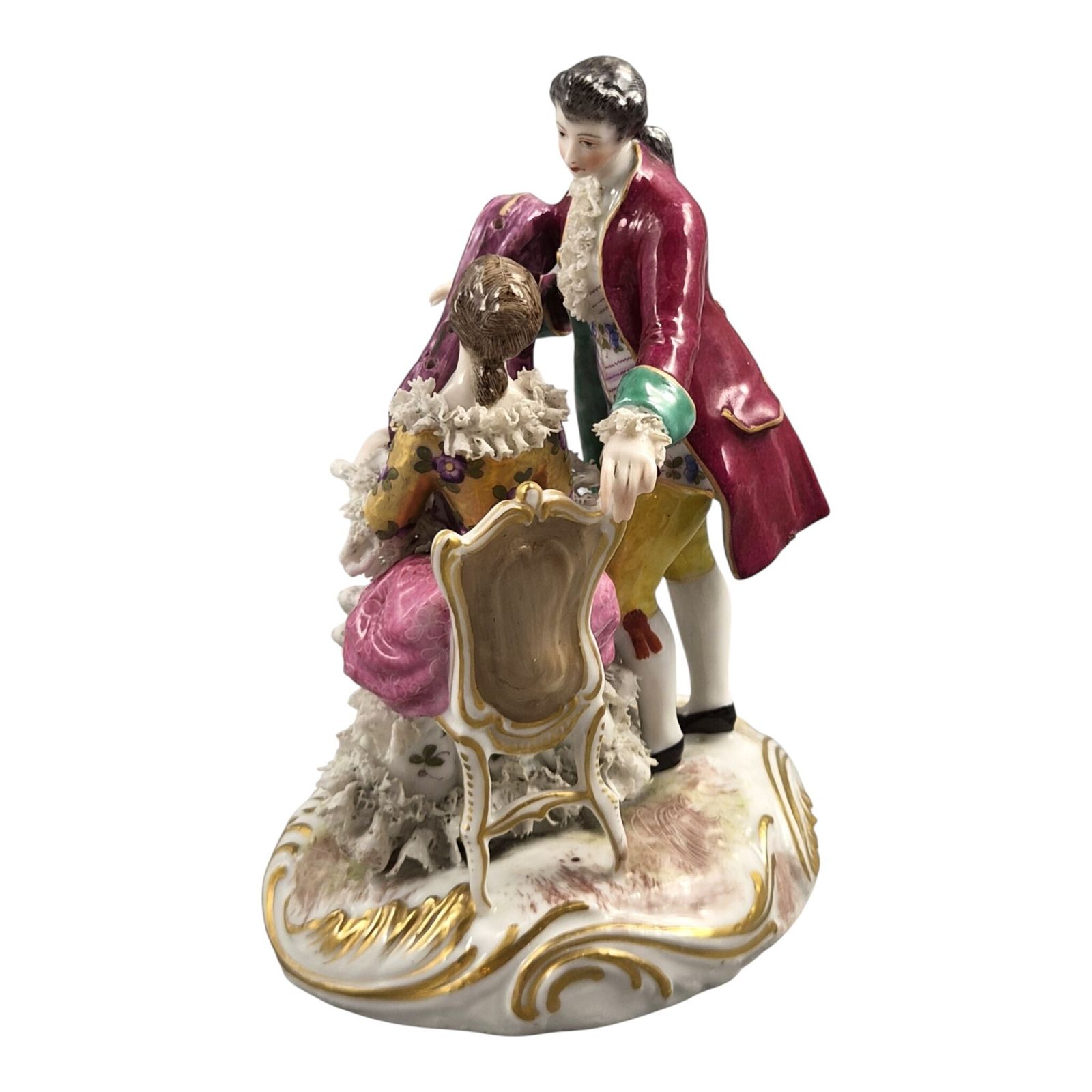 French Paris Porcelain Lace Musical Couple With Harp photo for sale