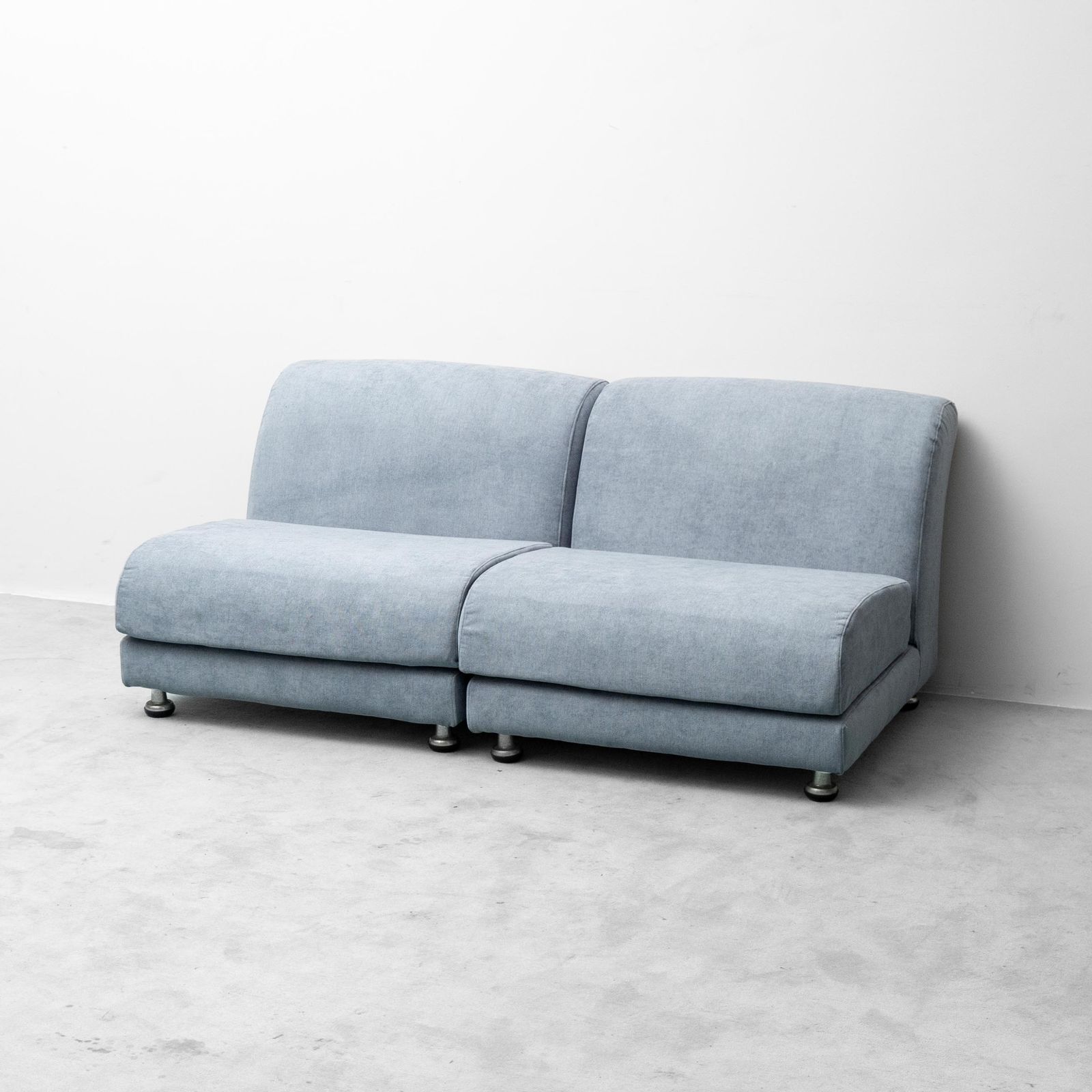 Vintage 2 Seater Modular Sofa In Light Blue Fabric, 1970s Modern Antiques