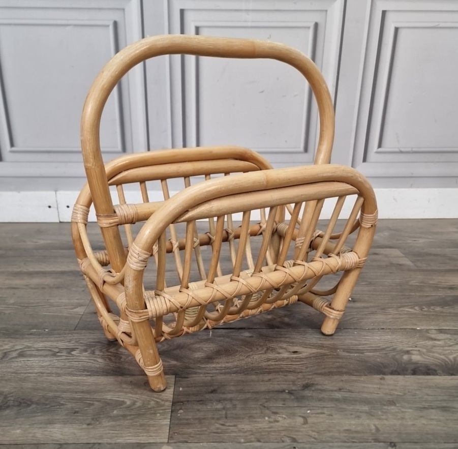 Vintage Bamboo Magazine Rack Rattan Newspaper Holder Boho Retro Mid Century Mcm photo furniture
