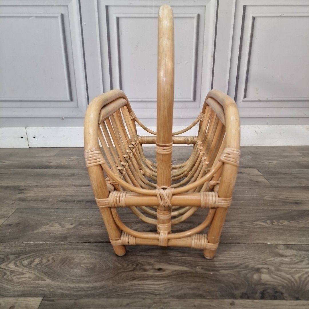 55.0 Vintage Bamboo Magazine Rack Rattan Newspaper Holder Boho Retro Mid Century Mcm photo