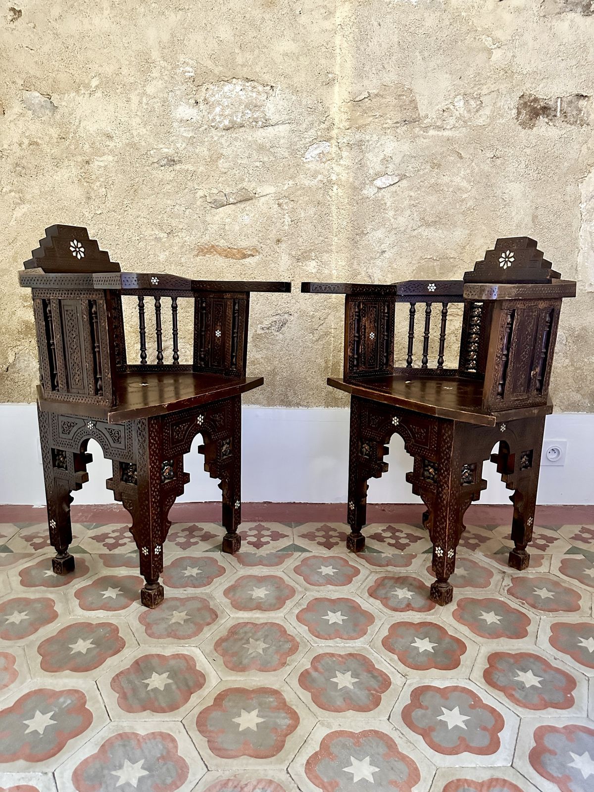 Pair Of Syrian Mother Of Pearl Inlaid Armchairs photo furniture