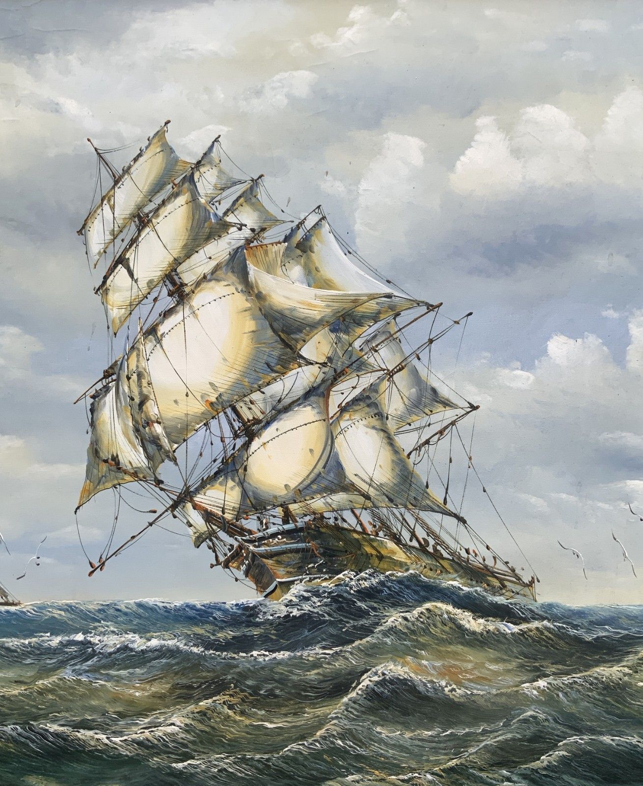 John Ambrose (1931–2010) Large Marine Rough Seas Ship Seascape Oil Painting photo vinterior