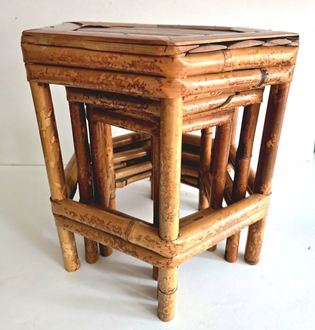 A Set Of Three Antique French Tiger Bamboo Nesting Tables. photo furniture