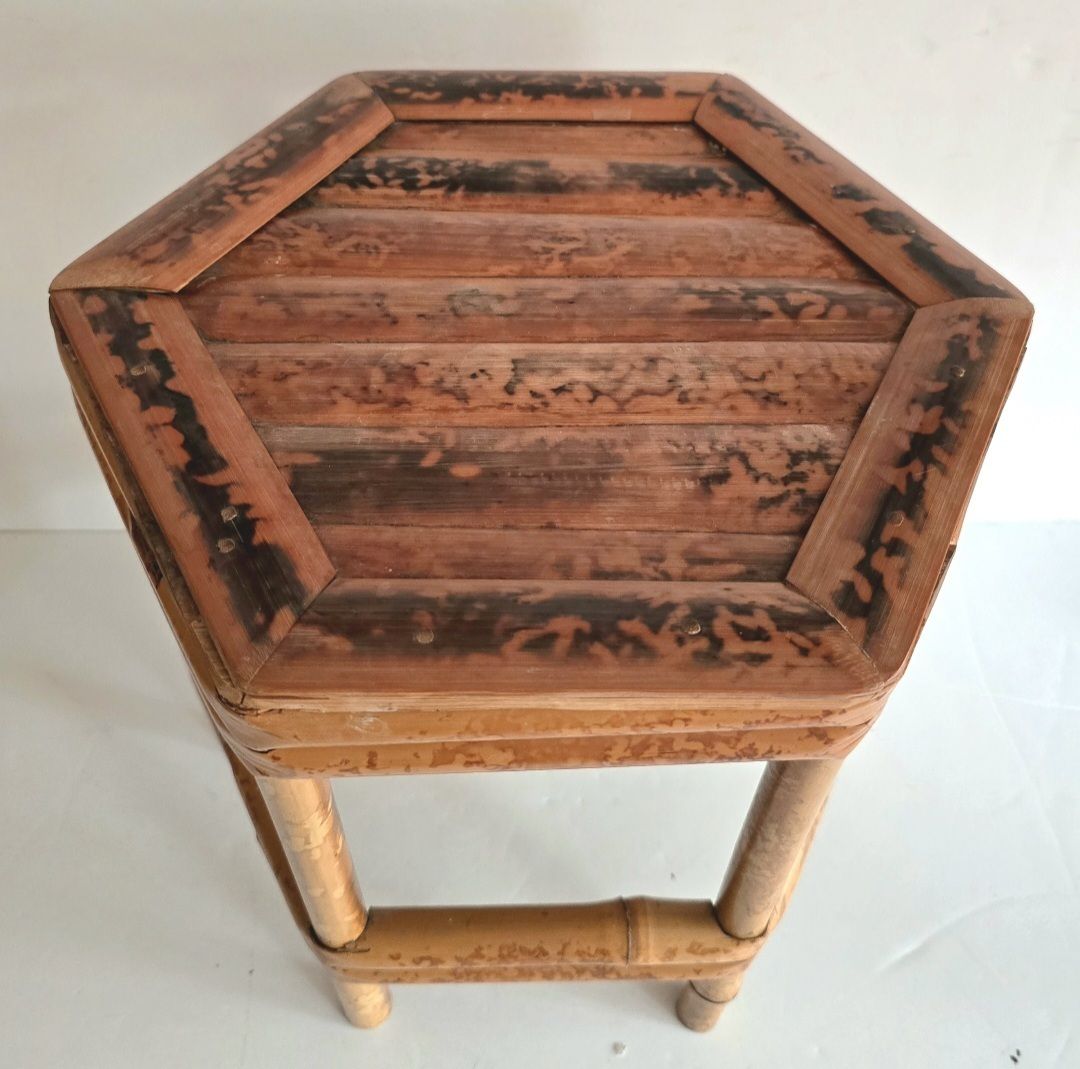 A Set Of Three Antique French Tiger Bamboo Nesting Tables. photo vintage