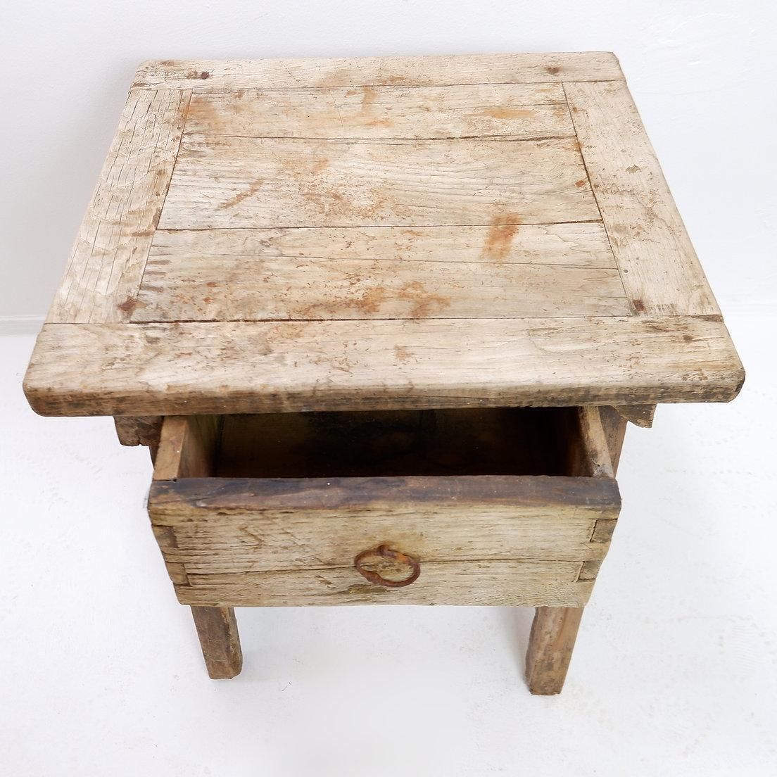 photo for sale Rustic Farmhouse Side Table With Drawer, Wood And Metal, Circa 1960