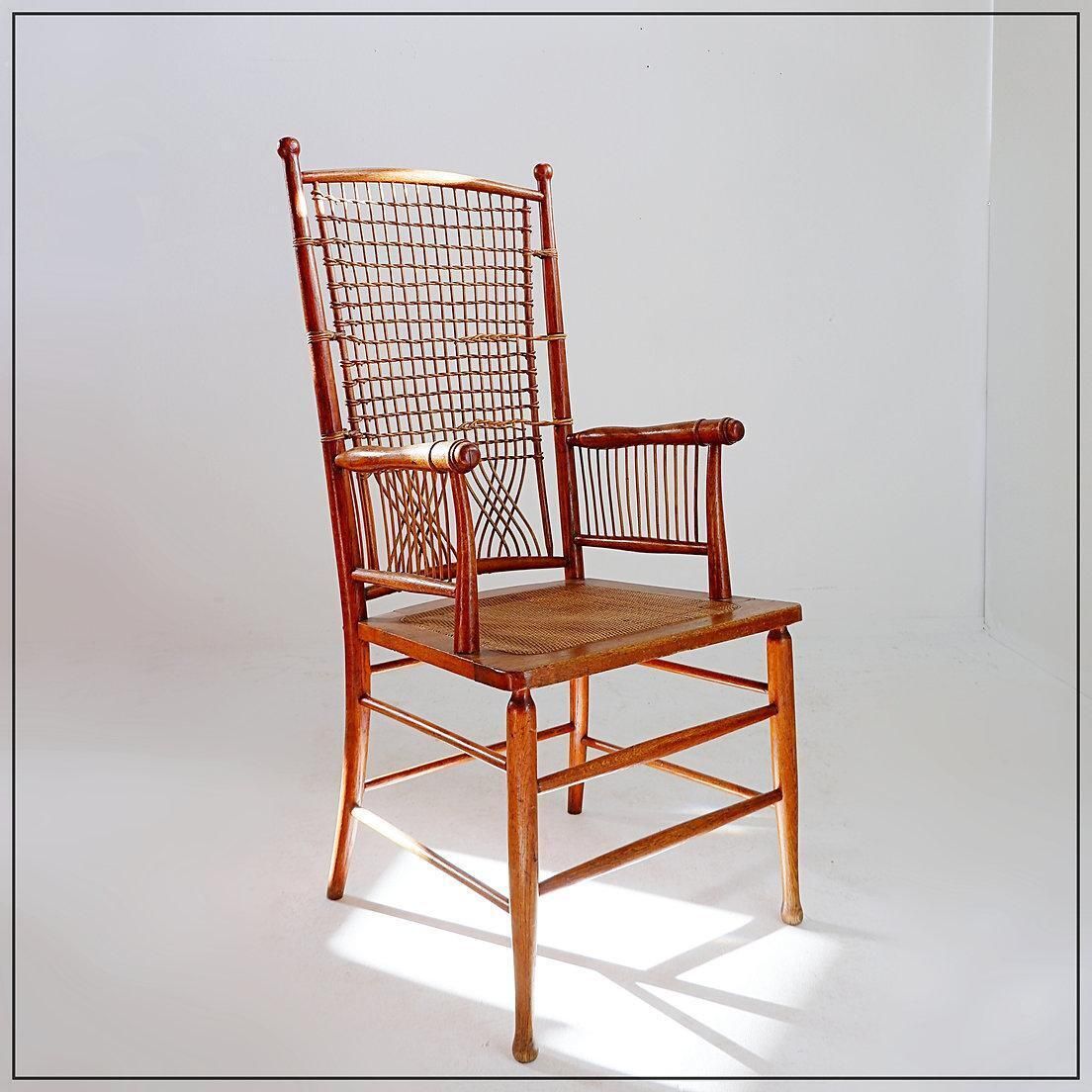 Jardin D'hiver High Back Armchair, Wood & Wicker, Mid Century Modern photo furniture