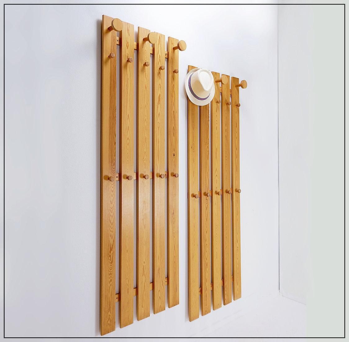 Pair Of Mid Century Modern Slatted Wall Coat Racks, Wood, Circa 1980 photo buy