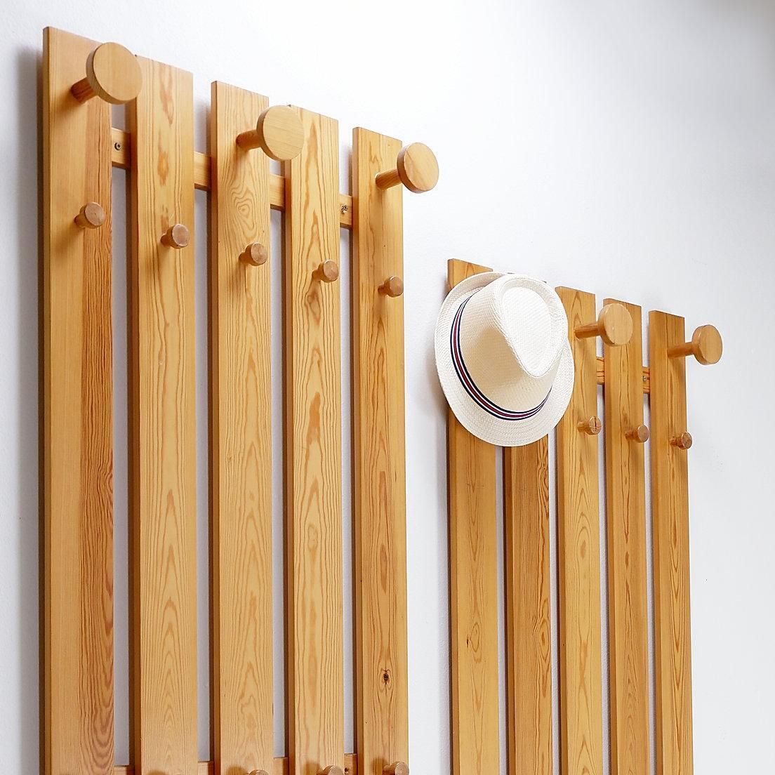 Furniture Pair Of Mid Century Modern Slatted Wall Coat Racks, Wood, Circa 1980 photo
