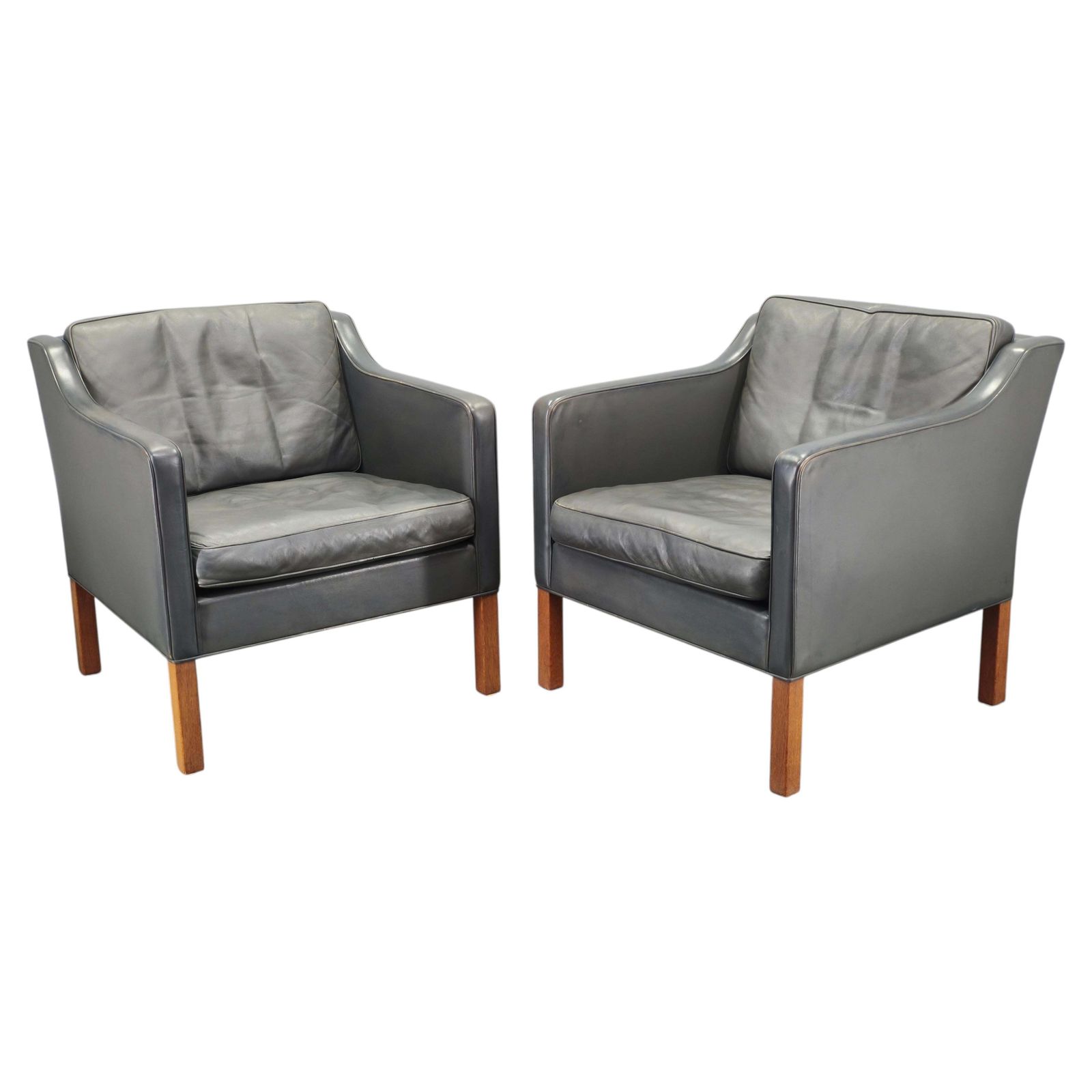 Paar lederen lounge chairs van Børge Mogensen voor Fredericia, jaren 1970