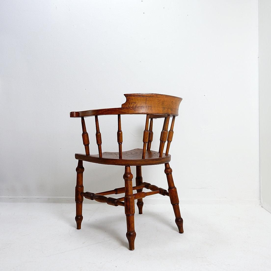 English 19th Century Smokers Bow Chair   Elm Wood photo vintage