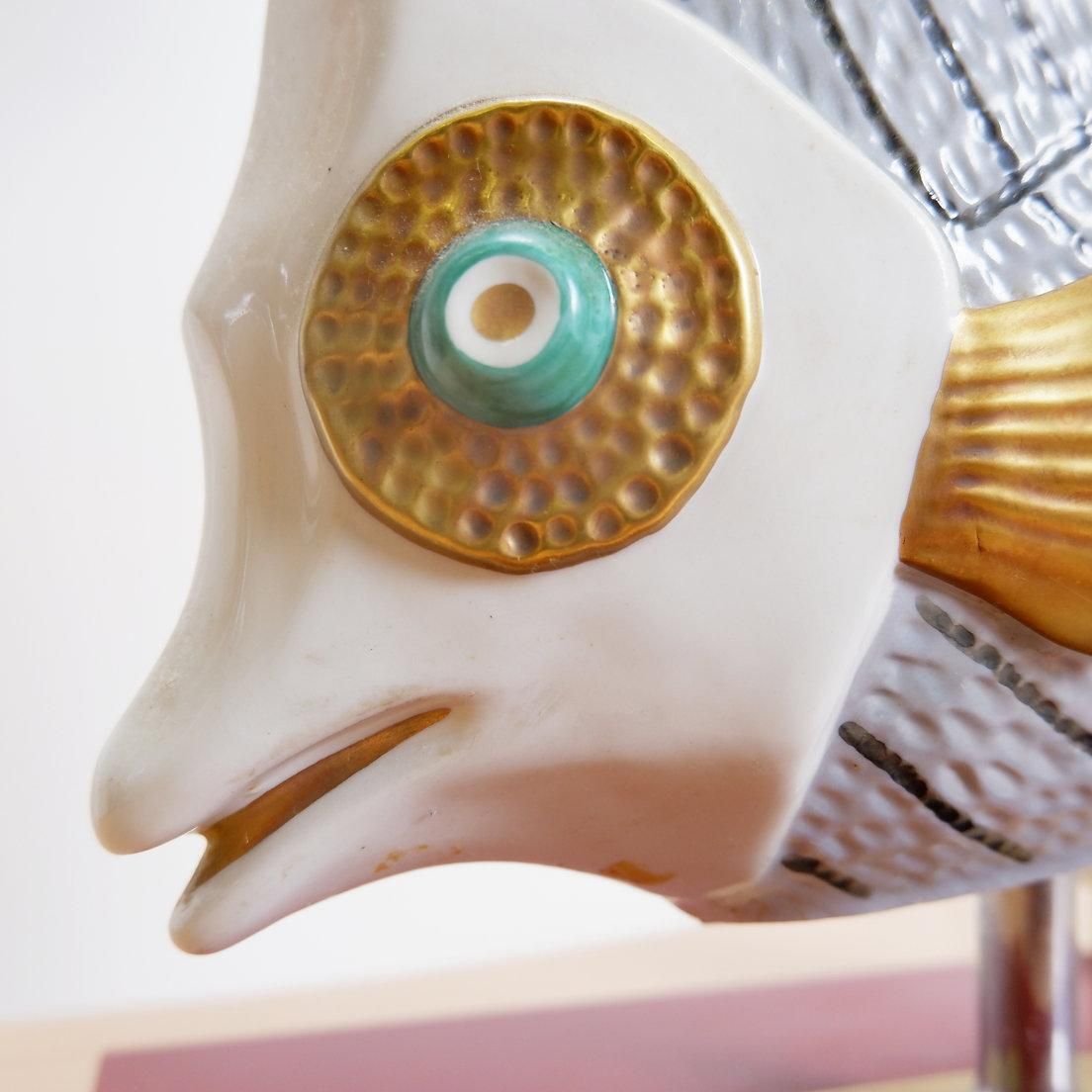 Giulia Mangani For Oggetti Porcelain Sculpture Of Fish Lamp   Circa 1980 photo vintage