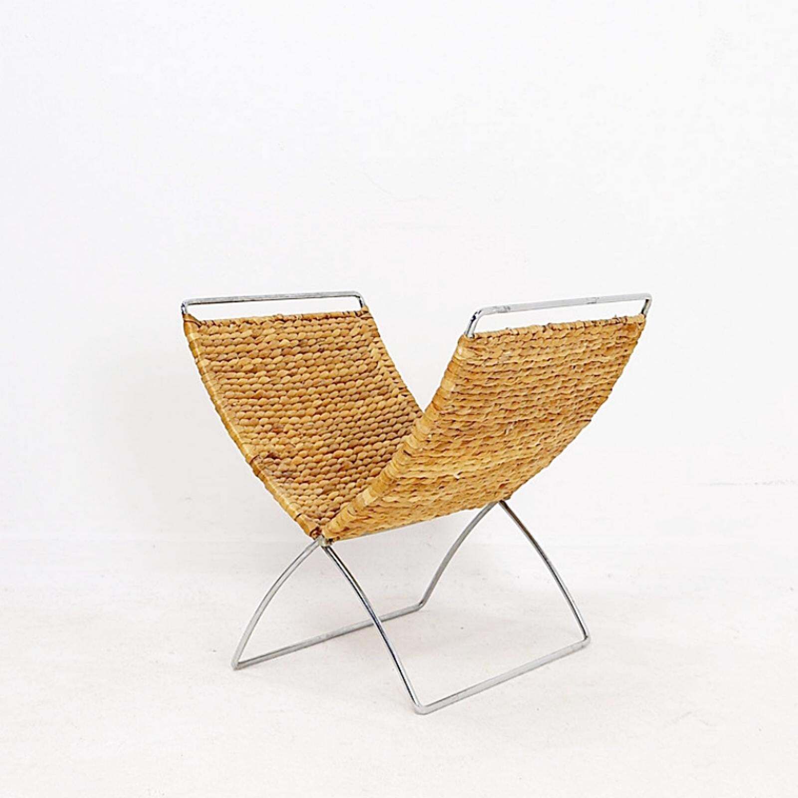 Foldable Magazine Rack In Chrome And Banana Leaves   1970s photo 381.0