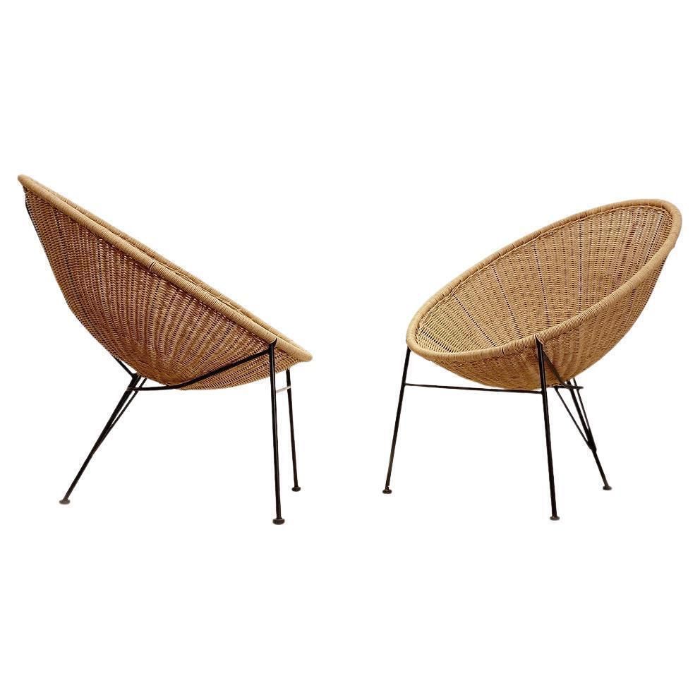 Bohemian Armchairs In Synthetic Wicker And Metal Frame, Circa 1990