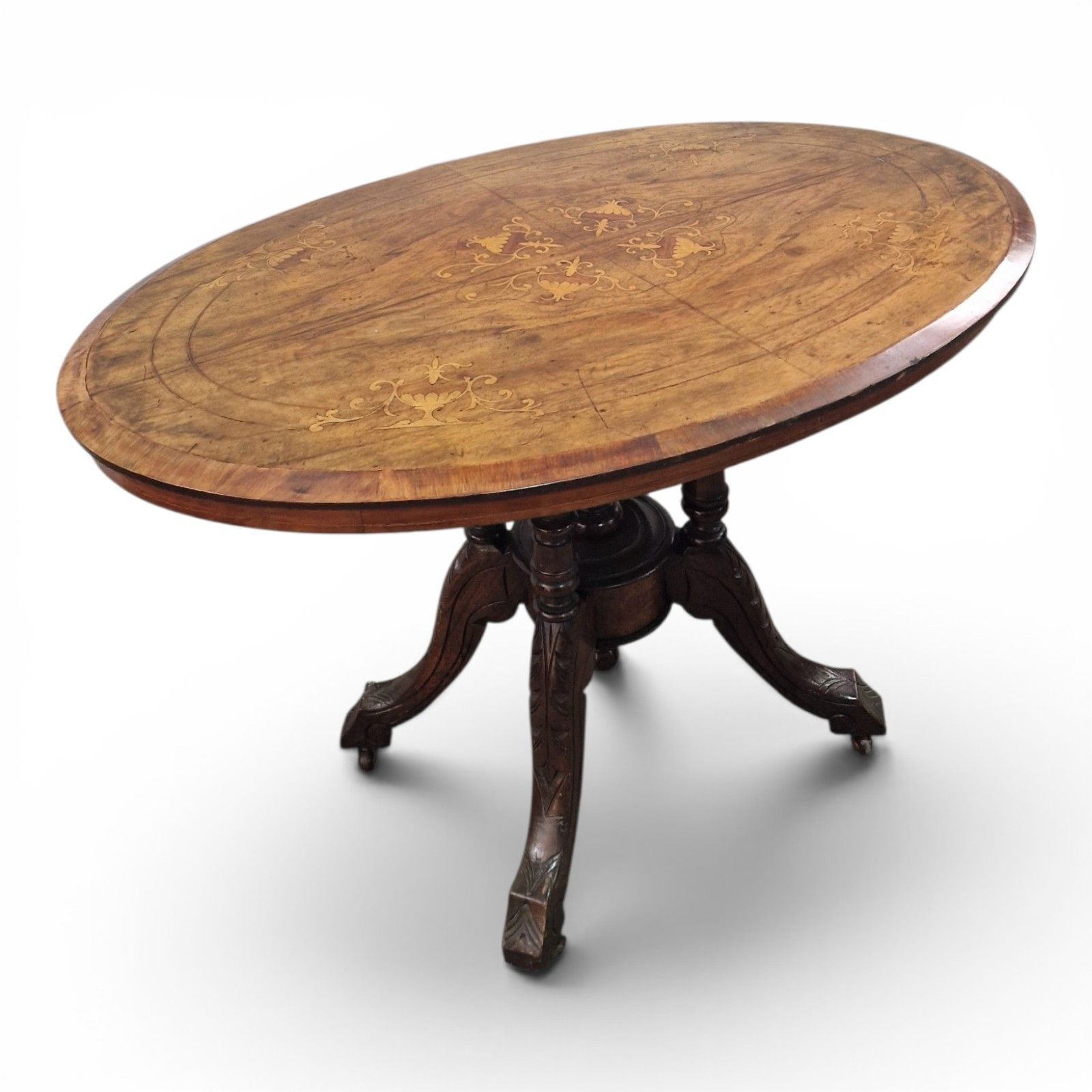 Antique Victorian Walnut Inlaid Tip Up Top Breakfast Centre Table Dining Oval photo vinterior