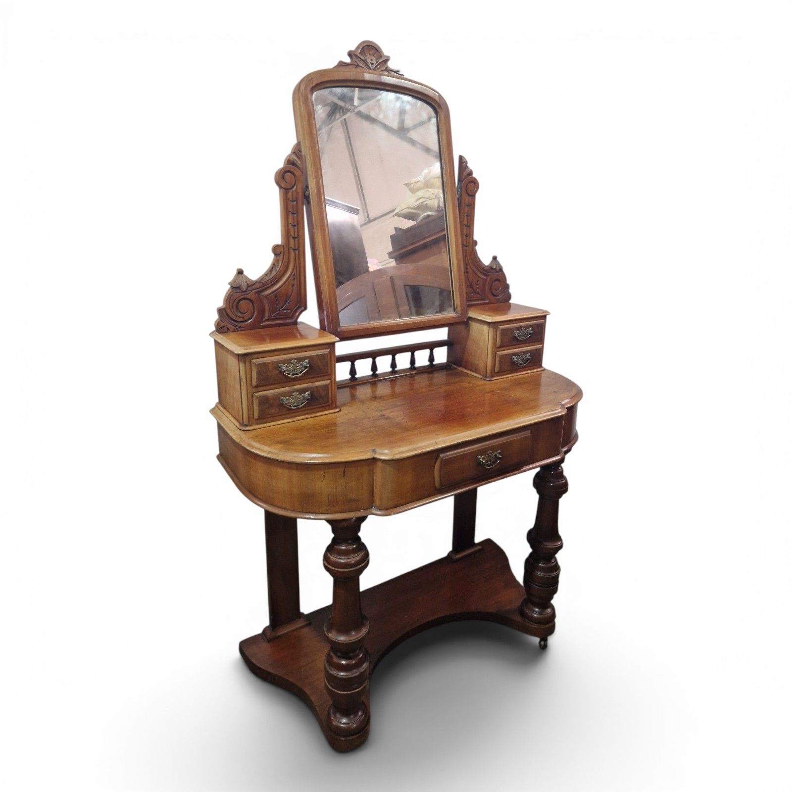 Antique Victorian Duchess Dressing Table Mahogany Vanity Mirror Carved photo 325.0