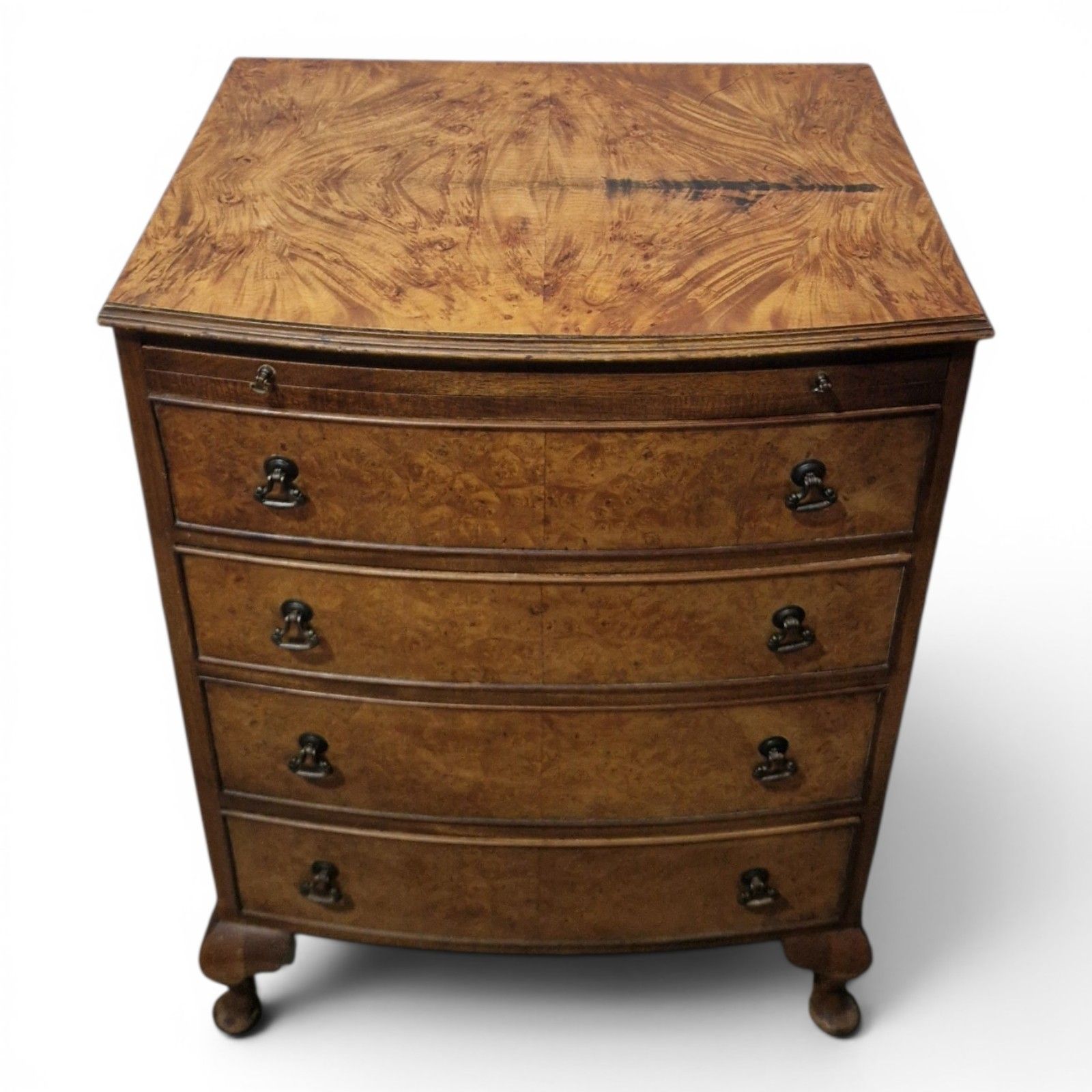 Walnut Bow Front Chest 4 Drawers Brush Slide Cabriole Legs Antique Style photo furniture