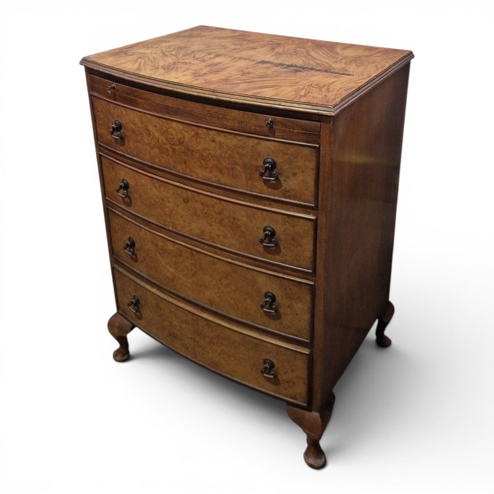 Walnut Bow Front Chest 4 Drawers Brush Slide Cabriole Legs Antique Style photo buy