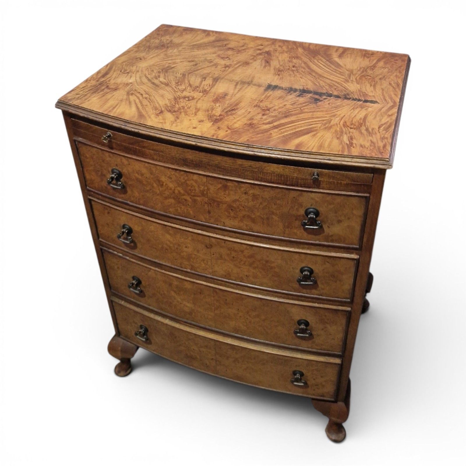 photo furniture Walnut Bow Front Chest 4 Drawers Brush Slide Cabriole Legs Antique Style