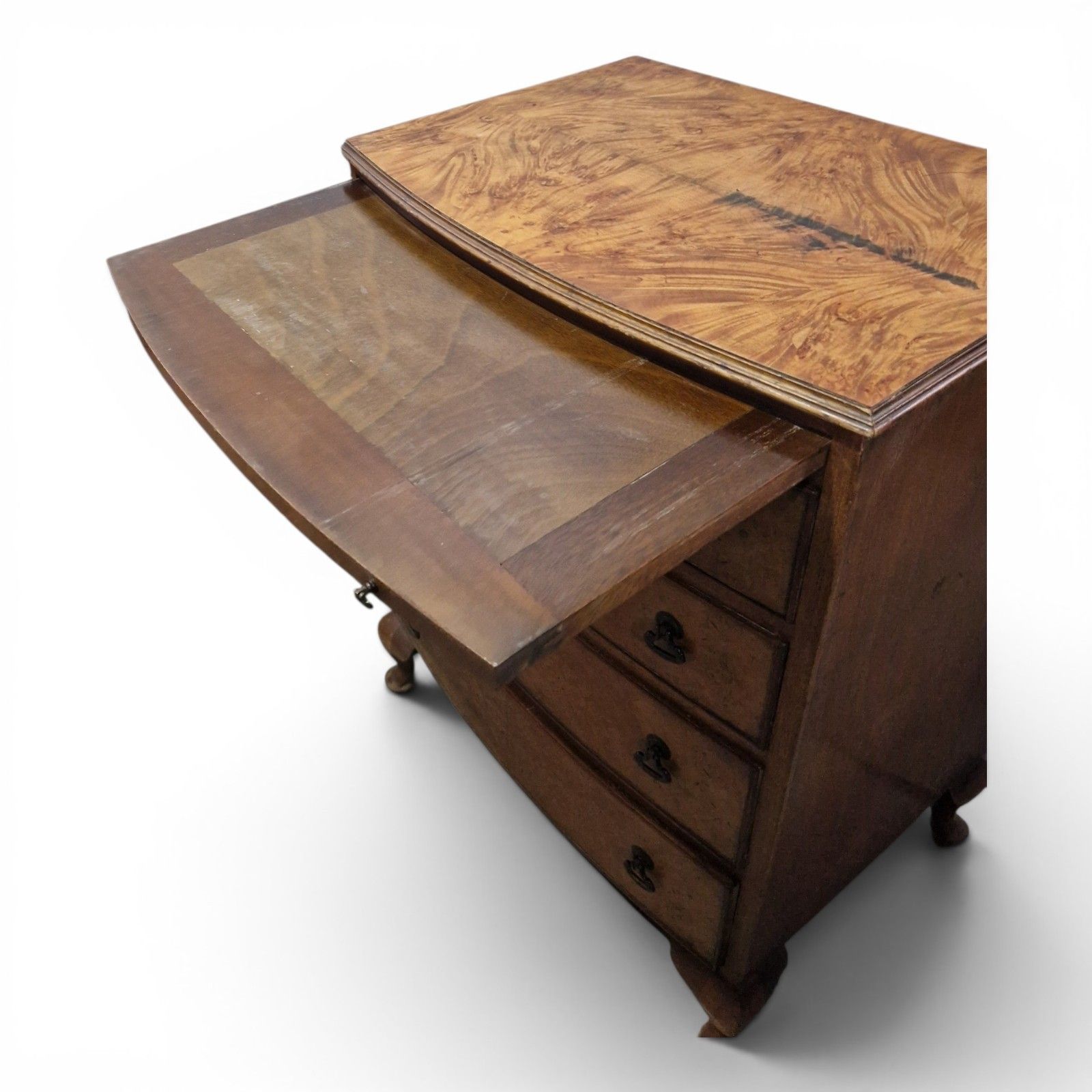 185.0 Walnut Bow Front Chest 4 Drawers Brush Slide Cabriole Legs Antique Style photo