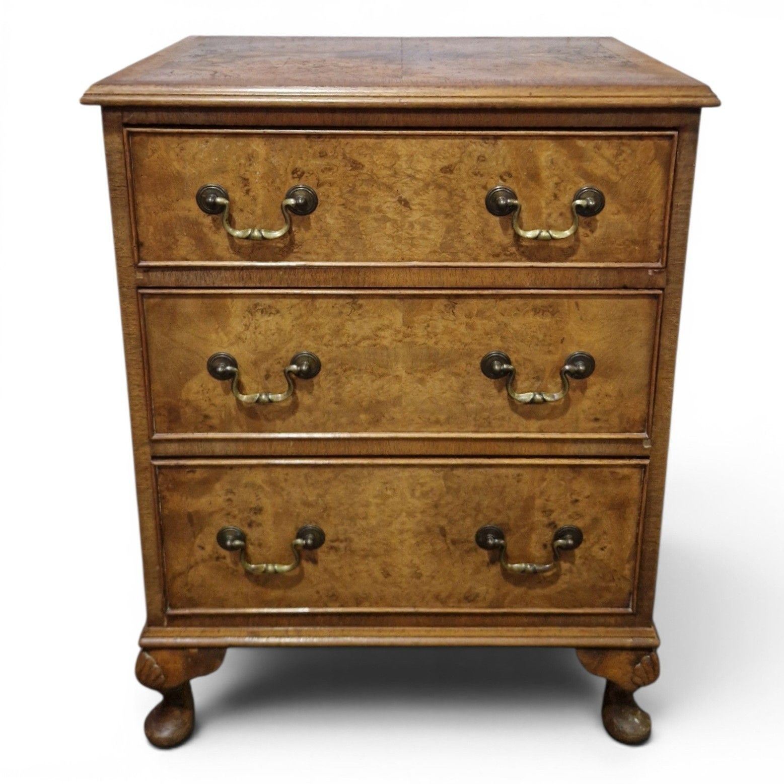 Walnut Chest Of 3 Drawers Cabriole Legs Figured Top Small Antique Style photo Furniture