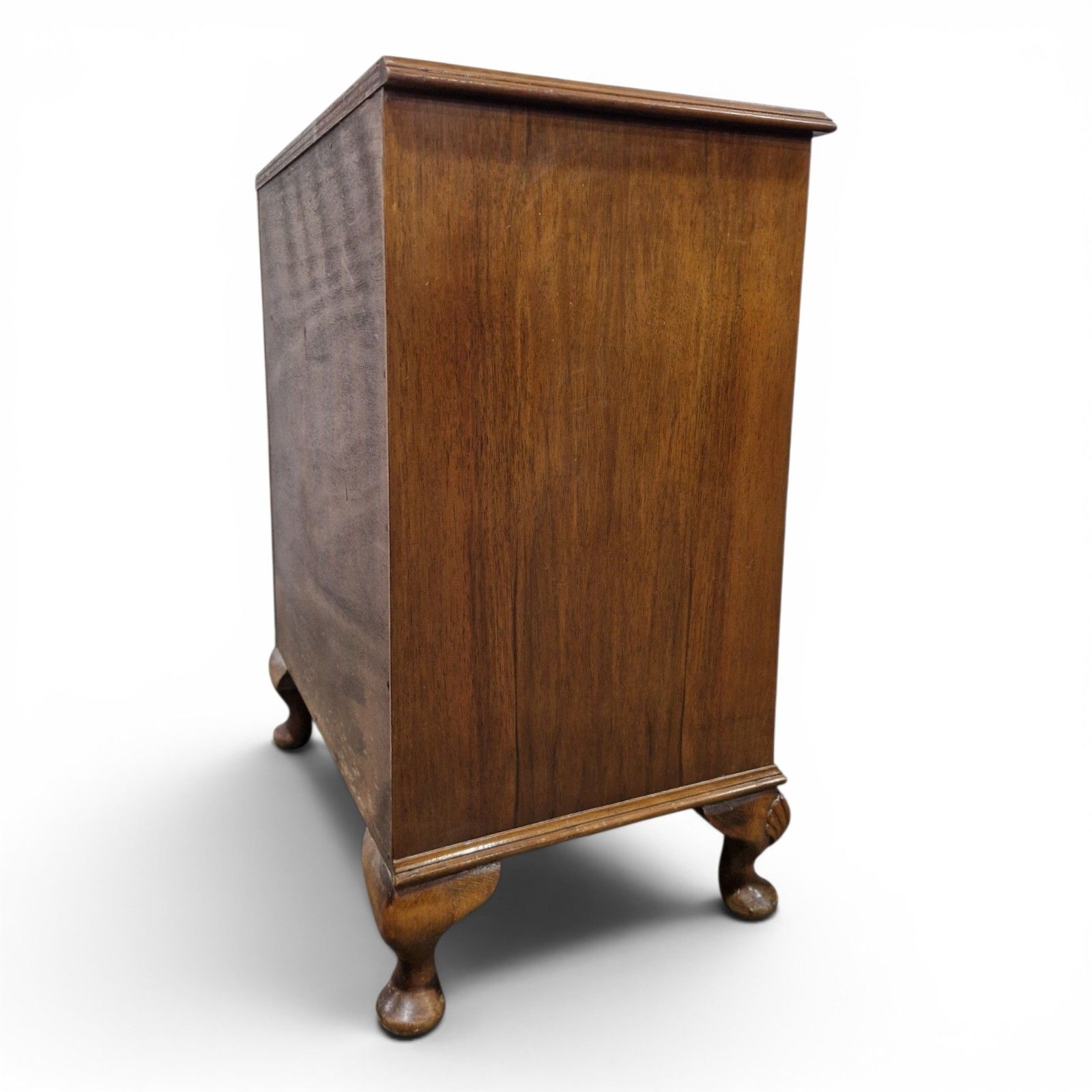 photo buy Walnut Chest Of 3 Drawers Cabriole Legs Figured Top Small Antique Style